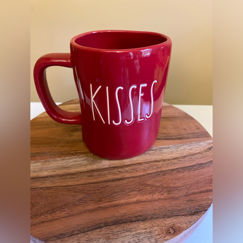 NWT Rae Dunn Red Mug “Hugs” (on one side) “Kisses” (on the other side)